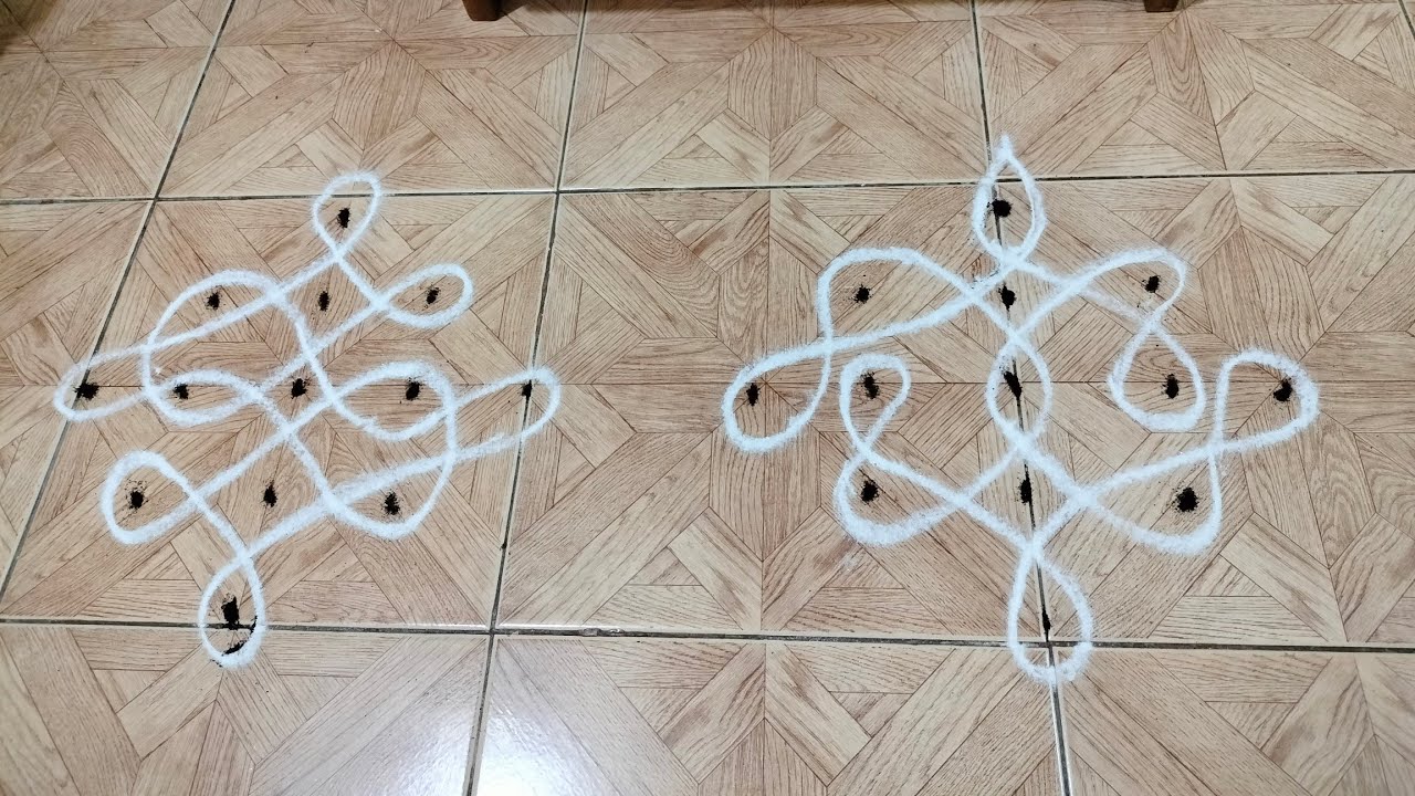 5×1 kambi kolam for beginners, 5 pulli kutti kolangal
