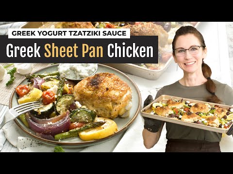 EASY Greek Sheet Pan Chicken with Greek Yogurt Tzatziki