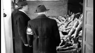 German civilians view bodies in crematory through open door at Dachau Concentrati...HD Stock Footage