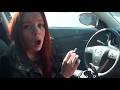 Girl In Leather Jacket Smoking And Coughing In Car