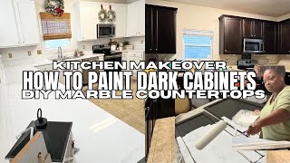 HOW TO PAINT KITCHEN CABINETS & DIY MARBLE COUNTERTOPS - LIKE A PRO! ONE YEAR REVIEW & DRAMA