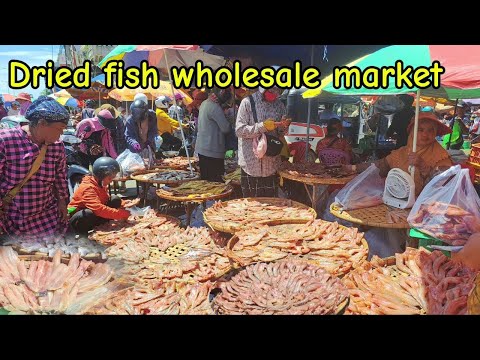 Cambodian Dried fish wholesale market @Kilo9 in Phnom Penh - Daily lifestyle of Vendor selling fish