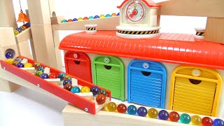 Marble run race ☆ 4-color garage x wooden cuboro x HABA twisting slope