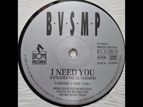 B.V.S.M.P. – I Need You (Extended Vocal Version) 1988