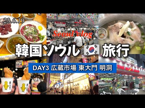 [Viagem à Coreia] 🔰 Viagem de 3 noites e 4 dias para iniciantes #3 Mercado de Gwangjang → Seul → Dongdaemun → Myeongdong à noite ⭐️