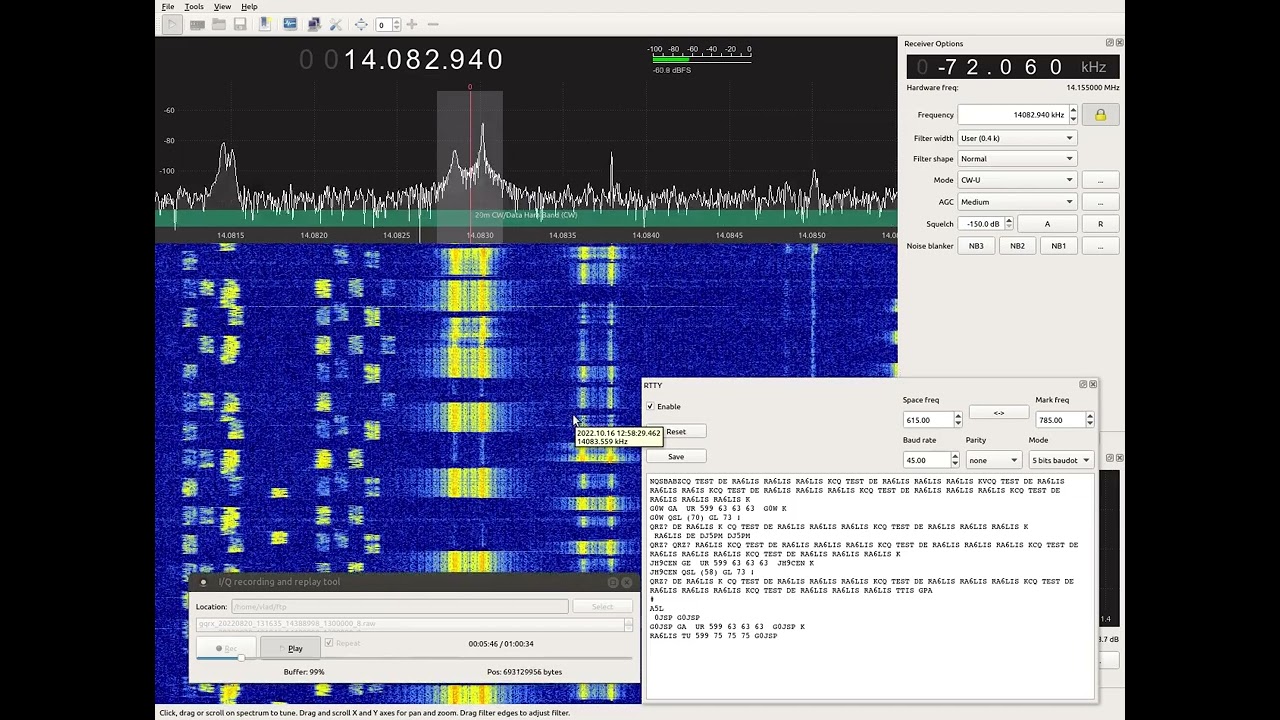 Gqrx: testing RTTY decoder