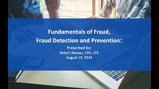 Fundamentals of Fraud, Fraud Detection and Prevention