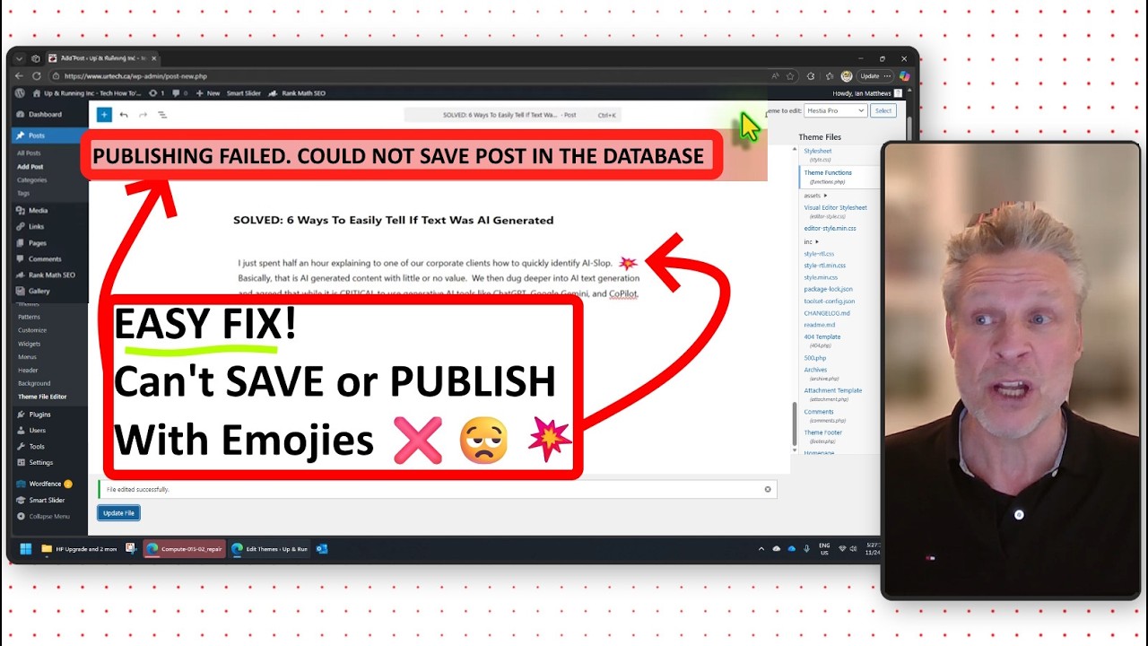 EASY FIX! WordPress Publishing Failed Could Not Update Post In The Database - No Emojis!