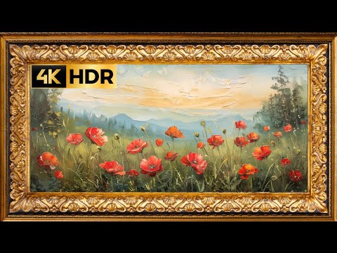 Relaxing 4K Art Screensaver 🖼️ Poppy Meadow Morning | Rustic Vintage Oil Painting for Home Decor 🎨