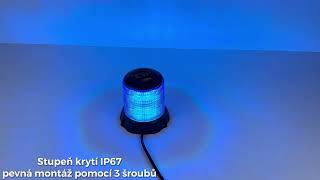 Robustný modrý LED maják, čierny hliník, 96W, ECE R65