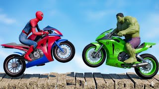 سبايدر مان اصعب دراجة نارية فوق اسماك القرش - Superheroes Ride on Motorcycle Stunt Funny Moments