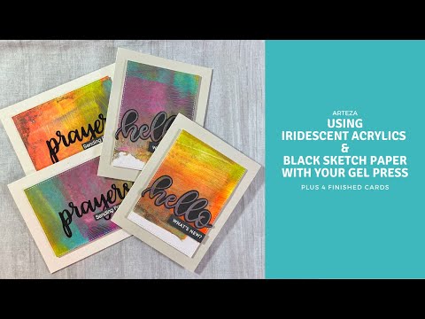 Arteza Iridescent Acrylic Paint with my Gel Press | 4 finished cards