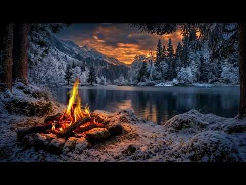 99% Will Relax Here 🍂🔥 Peaceful Campfire by Winter Lake at Sunset