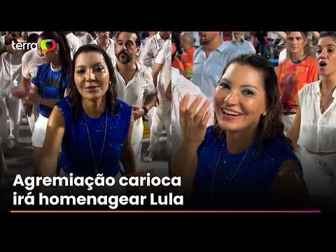 Janja 'ignora' chuva e cai no samba em ensaio técnico da Acadêmicos de Niterói na Sapucaí
