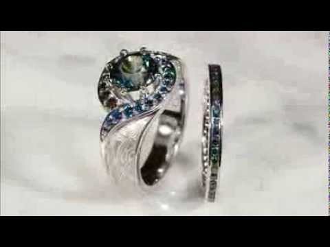 Blue Green Diamond Engagement & Wedding Rings