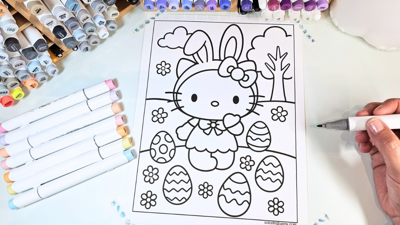 Hello Kitty Easter Coloring | Relaxing Marker ASMR