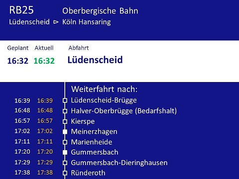 [DB Regio VAREO] Ansagen RB25 Lüdenscheid - Köln-Hansaring