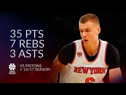 Kristaps Porzingis 35 pts 7 rebs 3 asts vs Pistons 16/17 season
