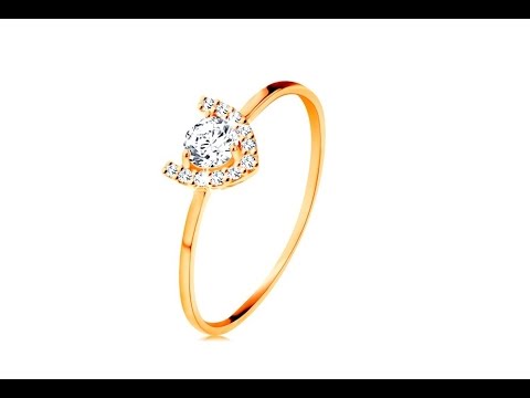 Jewellery - Ring made of yellow 14K gold - sparkly horseshoe, big round zircon