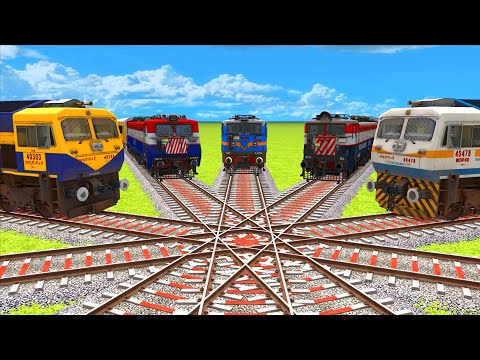 5 TRANSPORTING PASSENGER TRAINS RUNNING FAST ON FIVE CRISS-CROSS RAILROAD TRACK LOAD COLORFUL #30