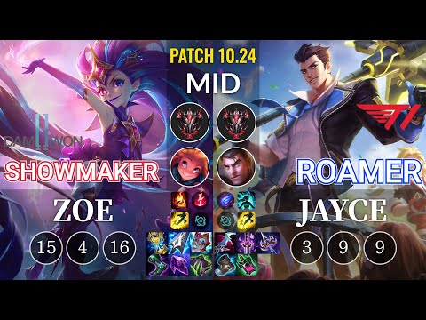 DWG Showmaker Zoe vs T1 Roamer Jayce Mid - KR Patch 10.24