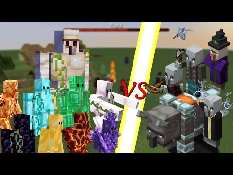 All Gorems vs Raid! Can the golem protect the village?Minecraft mob battle!