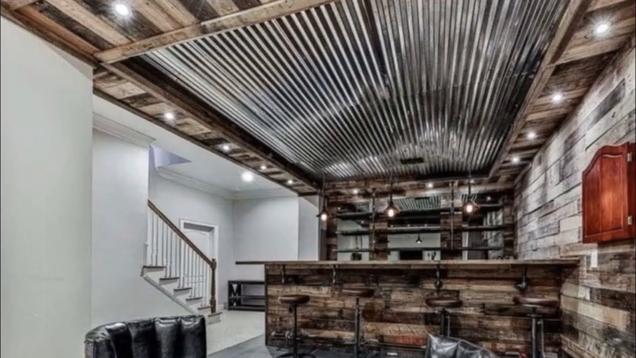 Rustic Industrial Man Cave Basement Bar Pallet wood Project
