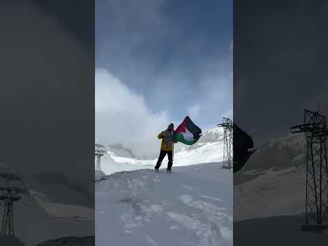 A Palestinian activist raises the Palestinian flag on the highest peak of the Swiss Alps. 🇵🇸
