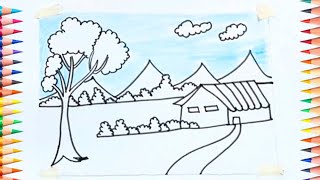 Let's Draw a Landscape Drawing Easy For Kids and Beginners.