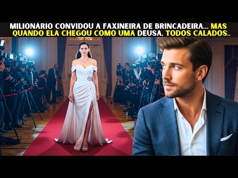 Milionário convidou a faxineira de brincadeira… mas quando ela chegou como uma deusa, todos calados.