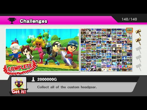 Super Smash Bros. Wii U: All Challenges Complete (w/ Trophy Gallery & 55 Hats)