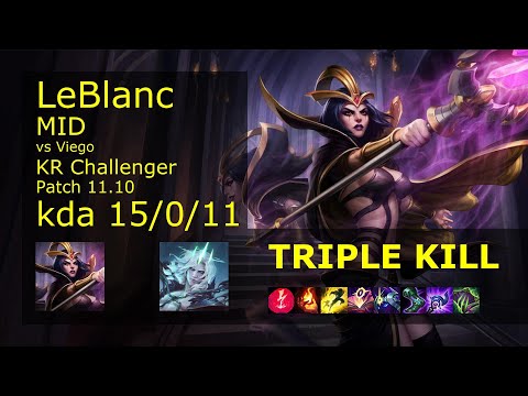 LeBlanc vs Viego Mid - KR Challenger 15/0/11 Patch 11.10 Gameplay // [롤] 르블랑 vs 비에고 미드