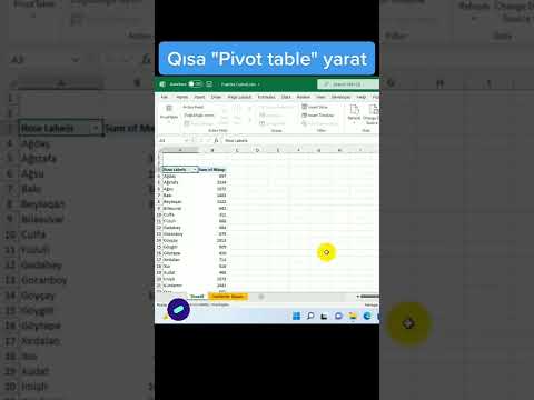 Excel I Qısa "Pivot table" yarat #exceltips #quicktips