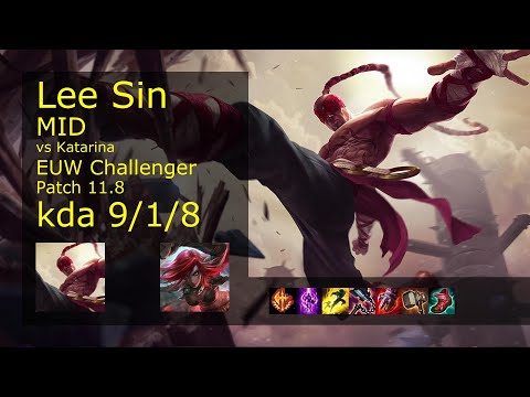 Lee Sin vs Katarina Mid - EUW Challenger 9/1/8 Patch 11.8 Gameplay