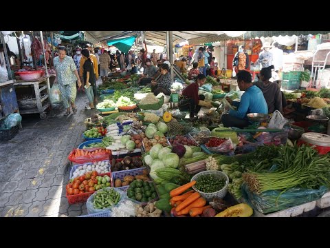 Boeng Trabek Plaza Market Show - Many Fresh Vegetables, Rural Fish, Pork, Beef, SeaFood & More Here