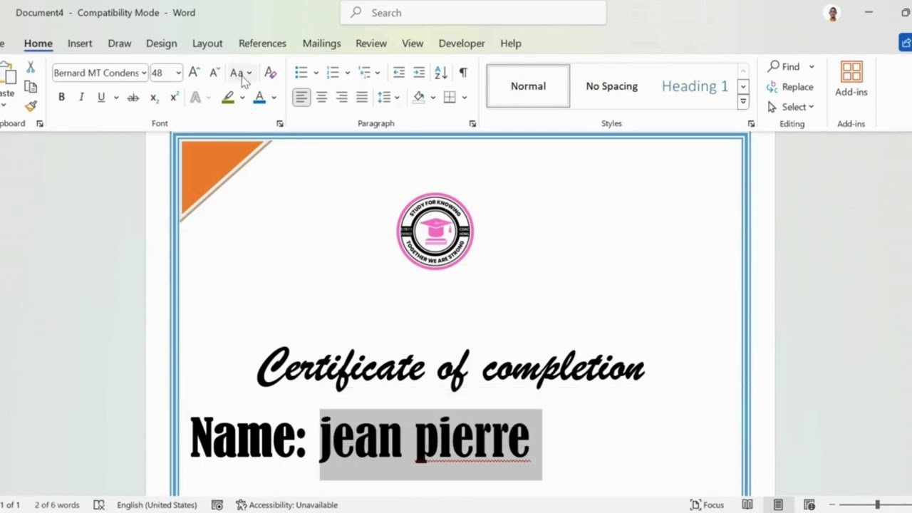 MAKE CERTIFICATE BY USING MS  WORD                          ICT Information Communication Technology