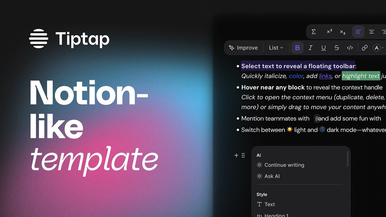 Meet the Notion‑Like Template – powered by Tiptap Cloud