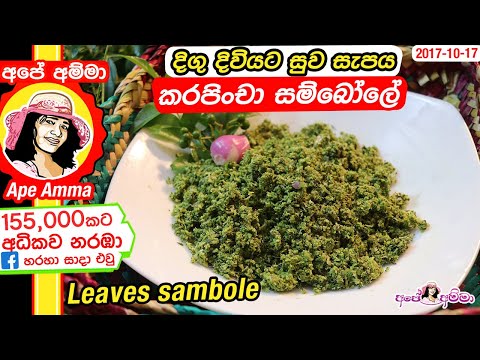✔ කොලෙස්ටරෝල් දිය කරන සම්බෝලය burning chutney sambol Curry leaves Apé Amma (karapincha)