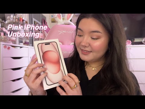 ASMR ♡ PINK iPhone 15 Plus Unboxing 🤍🎀🧸🌷