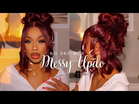 😍MESSY UPDO WITH PINCURLS TUTORIAL! NO 360 FRONTAL...
