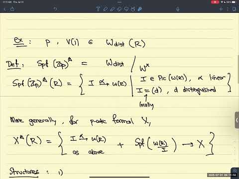Bhargav Bhatt. "p-adic Hodge theory and algebraic geometry: a symbiotic relationship" (Lecture 2)
