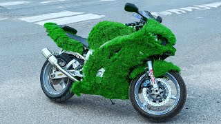 We COVERED Motorcycle with GRASS!