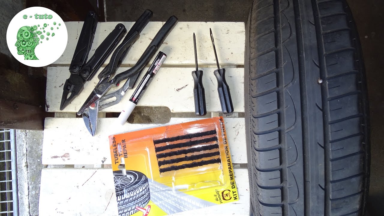 Réparer un pneu avec une mèche.