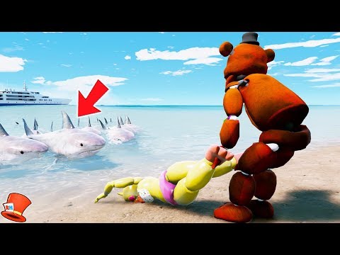 GUESS IF TOY CHICA WILL BE SAVED FROM THE HUNGRY SHARKS! (GTA 5 Mods For Kids FNAF RedHatter)
