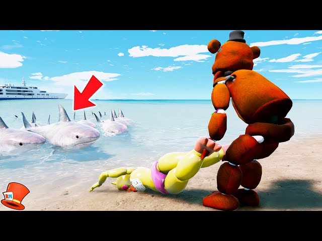 GUESS IF TOY CHICA WILL BE SAVED FROM THE HUNGRY SHARKS! (GTA 5 Mods For Kids FNAF RedHatter)