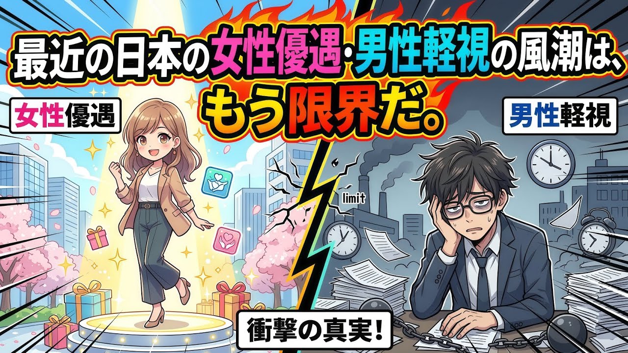 【悲報】最近の日本、女性優遇・男性冷遇の流れが限界突破してしまう