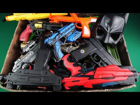 Super Hero Batman Box Full of Toy Guns and Weapons !! Colorful Nerf Guns and Rifles