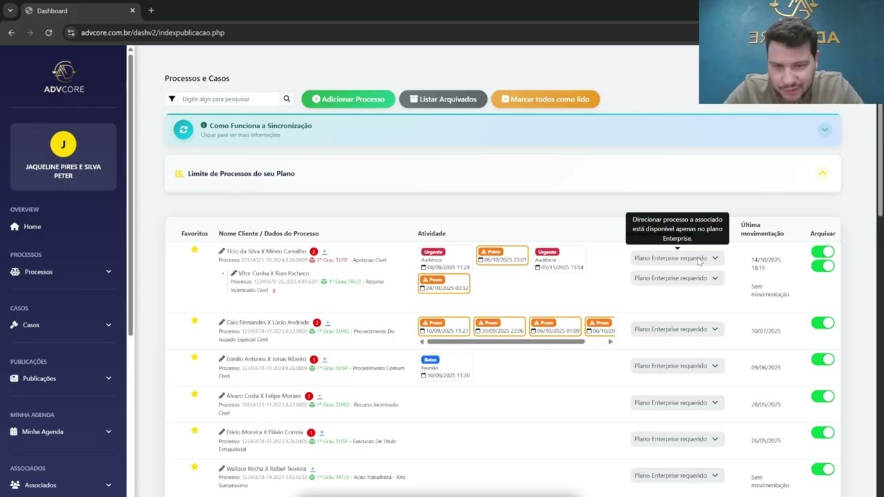Favoritar Processo - Advcore Academy