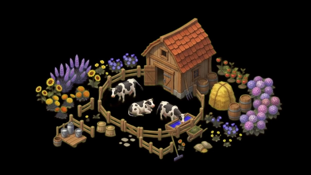Rustic Cow Farm & Barn — 2.5D Isometric Asset