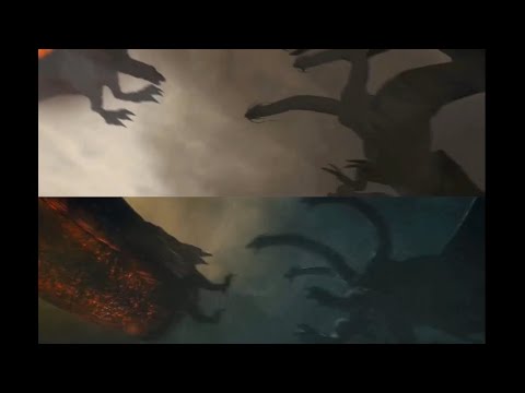 Rodan vs jets, King Ghidorah test vs official footage side by side - Godzilla: King of the Monsters